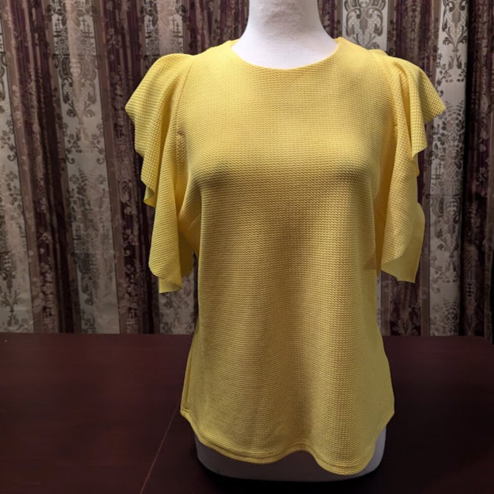 SHEIN XL Yellow Ruffle Short Sleeved Top